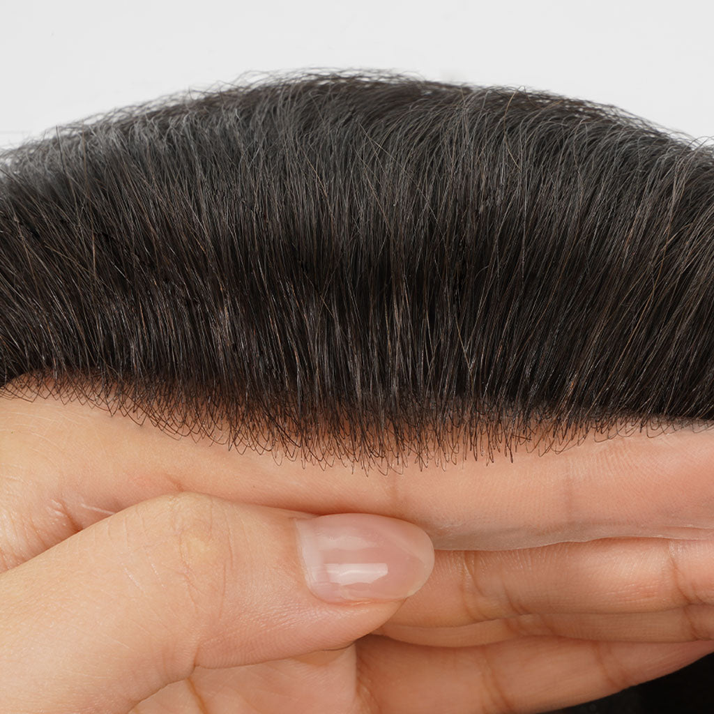 HS25V 0.03mm Ultra Thin Skin Men's Hair Systems With V-looped Human Hair